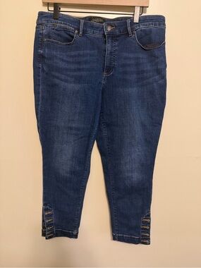 Talbots Mid-Rise Dark Blue Ankle Crop Jeans with Button Tab Hem